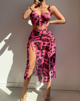 Printed Mesh Lingerie Set