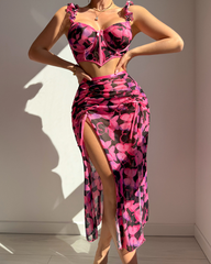 Printed Mesh Lingerie Set