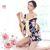 Japanese Kimono Lingerie for Women Deep V Floral Bathrobe Anime Cosplay Costume