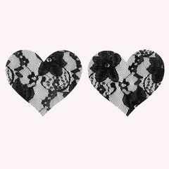 3 Pack Lace Pasties Black Cross & Heart & Round Nipple Covers