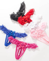 Lace Crotchless Massage Pearl Thong