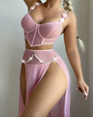 See-through Mesh High-slit Long Skirt Pajama Set