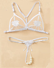 Women's Three-point Hollow Pearl Massage Underwear Set