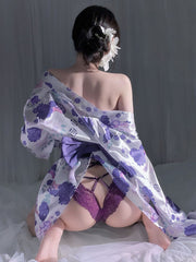 Purple Floral Print Kimono Dress