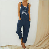 Cotton and Linen Printed Pocket Overalls