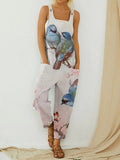 Cotton and Linen Printed Pocket Overalls