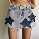 Star Patch Washed Denim Skirt