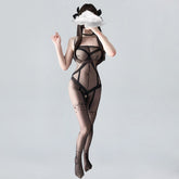 Mesh Bodystocking Spaghetti Straps Striped Open Crotch Bodysuit