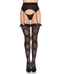 Cross-over Sheer Mesh Garter Belt Stockings