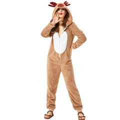 Adult Reindeer Onesie Pajamas Women's Christmas Deer Costume Animal Fleece Sleepwear Jumpsuit
