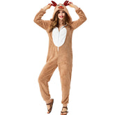 Adult Reindeer Onesie Pajamas Women's Christmas Deer Costume Animal Fleece Sleepwear Jumpsuit