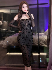 Butterfly Print Sheer Mesh Bodycon Dress