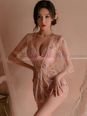 Butterfly Sequin Embroidery Robe Set