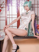 Chinese Cheongsam Dress White Side Slit Tradition Anime Cosplay Costume