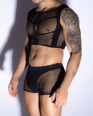 Men's Tight-Fitting Hollowed-Out Mesh See-Through Fishnet Lingerie