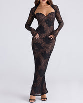 Floral Lace Strapless Bodycon Slit Long Dress and Long-sleeved Cover-up Set