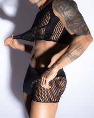 Men's Tight-Fitting Hollowed-Out Mesh See-Through Fishnet Lingerie