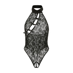 Chinese Lingerie Black Crotchless Teddy Bodysuit One Piece Lace Babydoll Nightie