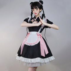 Anime French Maid Outfit Lolita Cosplay Dress Chinese Traditional Cheongsam Style Lolita Dress