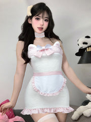 White Furry Cat Strapless Mini Dress