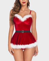 Christmas Velvet Mini Dress with Matching Thong
