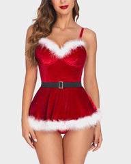 Christmas Velvet Mini Dress with Matching Thong
