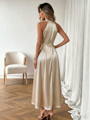 Elegant Satin Sleeveless Halter Dress