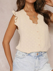 Solid-Color V-Neck Blouse With Flutter Sleeves