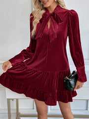 Red Velvet Lantern-Sleeve Dress