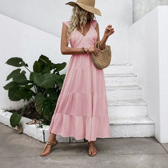 Solid Color Comfortable Vacation Style Dress