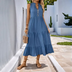 Solid-Color V-Neck Textured Dress