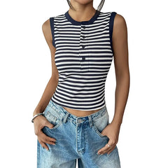 Striped Sleeveless Cropped Knit Top