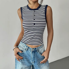 Striped Sleeveless Cropped Knit Top