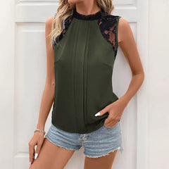 Mock-Neck Sleeveless Paneled Shirt