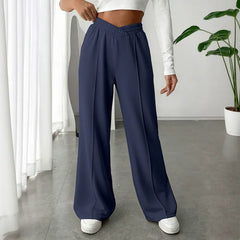 Elastic-Waist V-Waist Wide-Leg Trousers