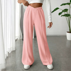 Elastic-Waist V-Waist Wide-Leg Trousers