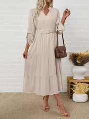Beige Tiered Skirt With A Tie-Waist Detail