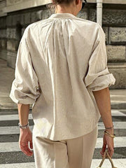 Striped V-Neck Casual Shirt With Tie Detail