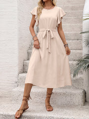 Casual Tie-Front Dress with Flutter Sleeves