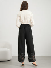 Sheer Lace-Panel Straight-Leg Trousers