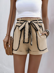 Apricot Bow Tie Casual Shorts