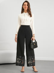 Sheer Lace-Panel Straight-Leg Trousers
