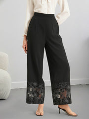 Sheer Lace-Panel Straight-Leg Trousers