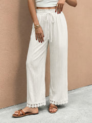Textured Lace-Panel Straight-Leg Trousers