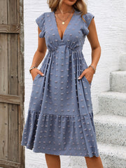 V-Neck Sleeveless Gathered Straight-Cut Dress