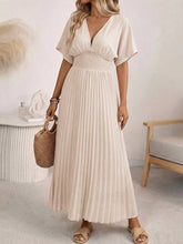 V-Neck Pleated Maxi Dress With Batwing Sleeves