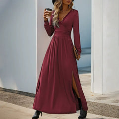 V-Neck Lace-Insert Wrap-Front Dress