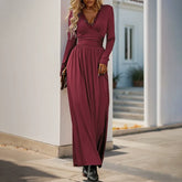 V-Neck Lace-Insert Wrap-Front Dress