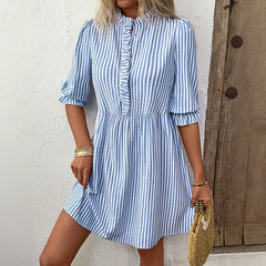 Vertical-Striped Shirt Dress
