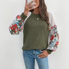 Floral Raglan Sleeve Patchwork Sweater Shirt